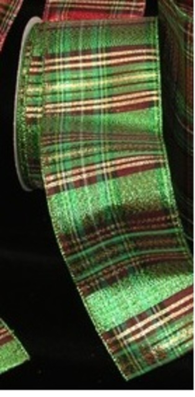 The Ribbon People Green and Red Glitter Christmas Plaid 3" x 40 Yards
